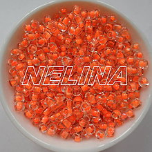 Korálky - Rokajl 3mm s farebným prieť-20g (oranžová) - 6724450_