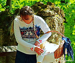 Topy, tričká, tielka - Dámske tričko batikované, maľované, folk ČÍŽIČEK - 6721099_