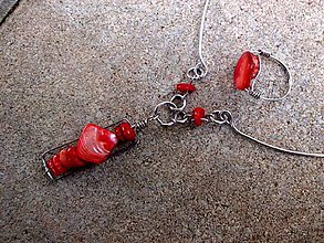 Sady šperkov - oceľová sada náhrdelník + prsteň  s  červeným   korálom a  nugetom - 6727429_