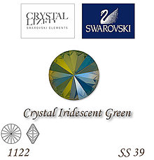 Korálky - SWAROVSKI® ELEMENTS 1122 Rivoli - Crystal Iridescent Green, SS 39(8mm), bal.1ks - 6735377_