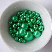 Korálky - Voskované perly MIX4-12mm (zelená pastel) - 6738042_