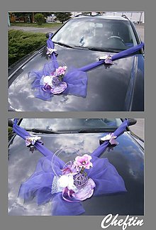Dekorácie - Tmavo fialová výzdoba na svadobné auto - 6746506_