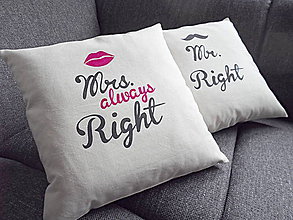 Úžitkový textil - Mr. Right a Mrs. always Right natur obliečky - 6771968_