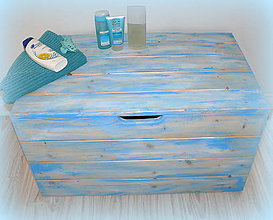 Nábytok - Obrovská truhlica s modrou patinou - 6770965_