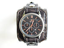 Náramky - Vintage čierny kožený remienok s hodinkami - 6787447_
