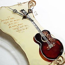 Hodiny - Ručne maľované sklenené nástenné hodiny, autorská hudobná edícia - Gitara Ornament - 6797400_