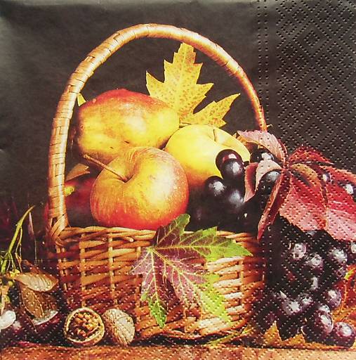  - S728 - Servítky - košík, jeseň, jablko, hrozno - 6814184_
