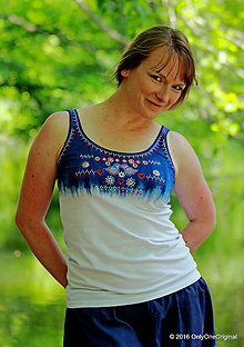 Topy, tričká, tielka - Dámske tielko batikované, maľované, folk PREPELIČKA - 6816861_