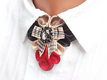 Elegancia a la Chanel - červenočierny náhrdelník s károvanou mašľou de Luxe