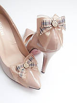 Ponožky, pančuchy, obuv - Kárované mašličky a la Burberry - klipy na topánky - 6819059_