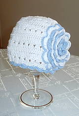 Detské čiapky - Bielo -svetlo modra s MAX kvetom - 6819664_