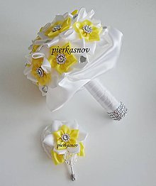 Kytice pre nevestu - svadobné kytica bielo žltá so srdiečkami - 6828397_