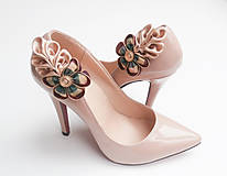 Ponožky, pančuchy, obuv - Elegantné klipy na topánky béžové s vintage gombíkom - 6828294_