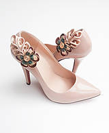 Ponožky, pančuchy, obuv - Elegantné klipy na topánky béžové s vintage gombíkom - 6828297_