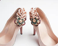 Ponožky, pančuchy, obuv - Elegantné klipy na topánky béžové s vintage gombíkom - 6828298_