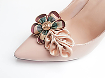 Ponožky, pančuchy, obuv - Elegantné klipy na topánky béžové s vintage gombíkom - 6828305_