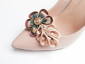 Ponožky, pančuchy, obuv - Elegantné klipy na topánky béžové s vintage gombíkom - 6828305_