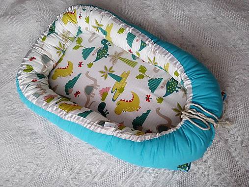 Detský textil - Hniezdo pre bábätká - dino/tyrkys - 6838692_