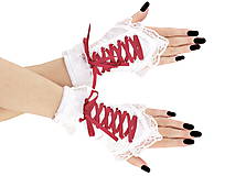 Rukavice - Dámské biele rukavičky s korzetovým šnurovaním 1D - 6842915_