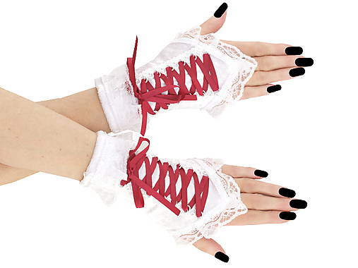 Dámské biele rukavičky s korzetovým šnurovaním 1D