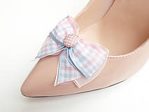 Ponožky, pančuchy, obuv - Klipy na topánky - kárované ružovo-modré mašličky - 6845805_