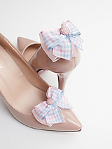 Ponožky, pančuchy, obuv - Klipy na topánky - kárované ružovo-modré mašličky - 6845812_