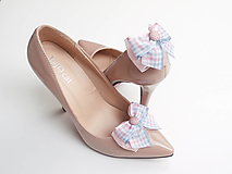 Ponožky, pančuchy, obuv - Klipy na topánky - kárované ružovo-modré mašličky - 6845814_
