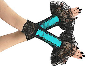 Rukavice - Elegantné tyrkysové spoločenské bezprstové rukavice 1F1 - 6856615_