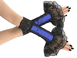 Rukavice - Elegantné modré spoločenské bezprstové rukavice 1F1 - 6856619_