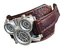 Náramky - Steampunk kožené hodinky, modrá niť - 6859074_