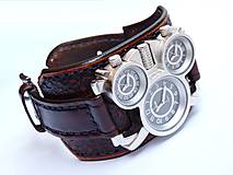 Náramky - Steampunk kožené hodinky, modrá niť - 6859080_