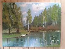 Obrazy - brezy pri rieke-olejomaľba - 6860273_
