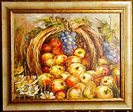 Obrazy - Košík s jablkami a hroznom - 6860720_