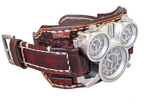 Náramky - Steampunk kožené hodinky, krémová niť - 6863205_