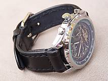 Náramky - Čierny kožený remienok na hodinky - 6875079_