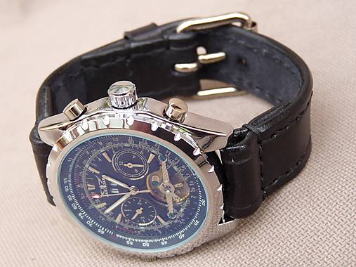 Čierny kožený remienok na hodinky