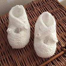 Detské topánky - pletené papučky pre bábätko biele (ružička) - 6880185_