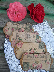 Dekorácie - Vintage dřevěná špulka plochá Post Card - 6885519_