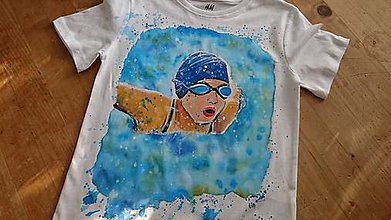 Topy, tričká, tielka - Maľované tričko - plávanie - 6891812_