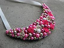 Náhrdelníky - FOR YOU perlový náhrdelník (neon pink and cream roses - náhrdelník č.504) - 6891058_