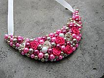 Náhrdelníky - FOR YOU perlový náhrdelník (neon pink and cream roses - náhrdelník č.504) - 6891066_