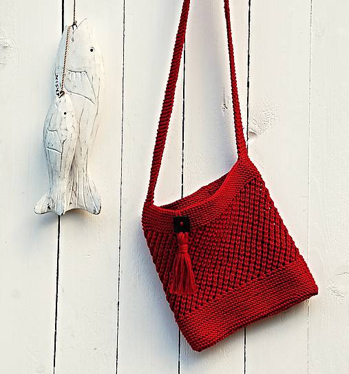 Taštičky - Pletená taštička so strapcom - 6901665_