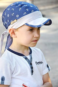 Detské čiapky - Letná pirátka denim kotvičky - 6905910_