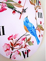 Hodiny - Sakura bird - ružové hodiny s vtáčikom na čerešňovom konáriku - 1237869