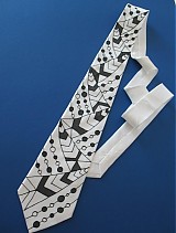  - hodvábna kravata Čierno biela geometria - 1287322