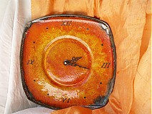Hodiny - Nástenné hodiny, oranžové, keramické " slnečné " - 1391376