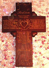 Dekorácie - Svadobný krížik štvorsrdiečkový - Poďakovanie rodičom - tmavý - cena za 1 ks - 1419010