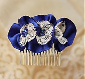 Ozdoby do vlasov - Ozdoba - Modré kvety s vintage čipkou - 2046458