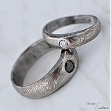 Prstene - Ručne kovaný zásnubný prsteň damasteel s diamantom - Siona - 2073992
