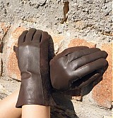 Rukavice - Hnědé  dámské kožené rukavice s hedvábnou podšívkou - celoroční - 2380316
